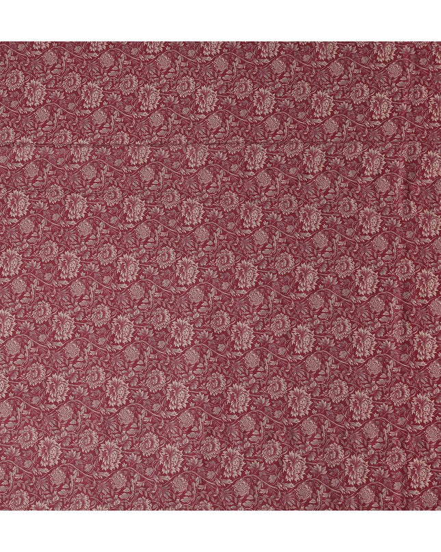 Burgundy Maroon Floral Cotton Lawn Fabric 140cm