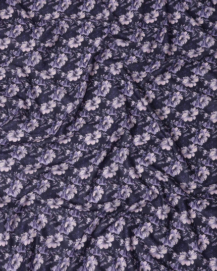 Navy Indigo Floral Cotton Lawn Fabric 140cm