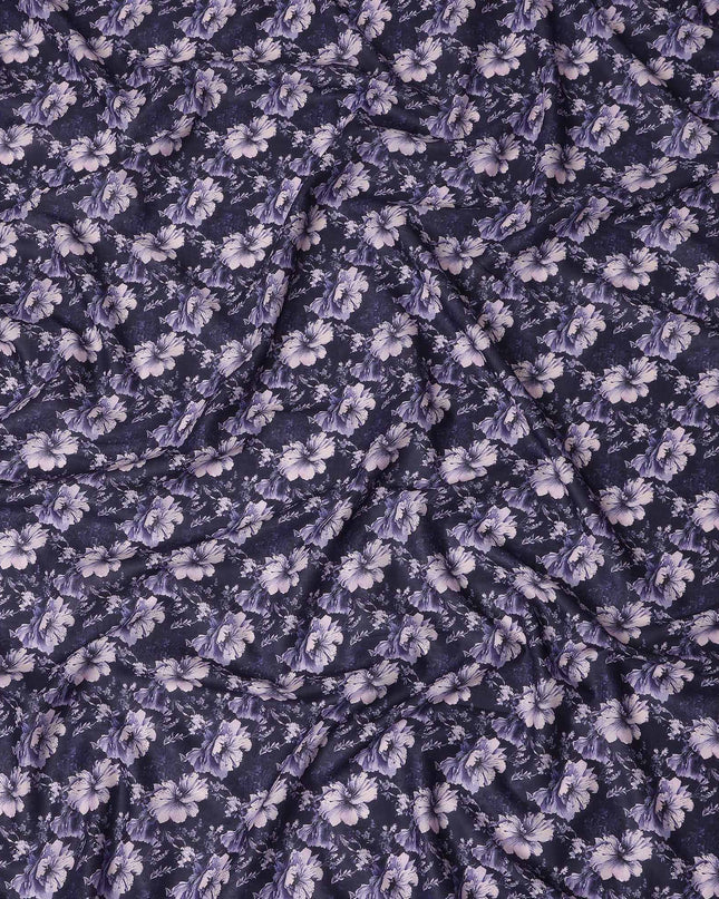 Navy Indigo Floral Cotton Lawn Fabric 140cm