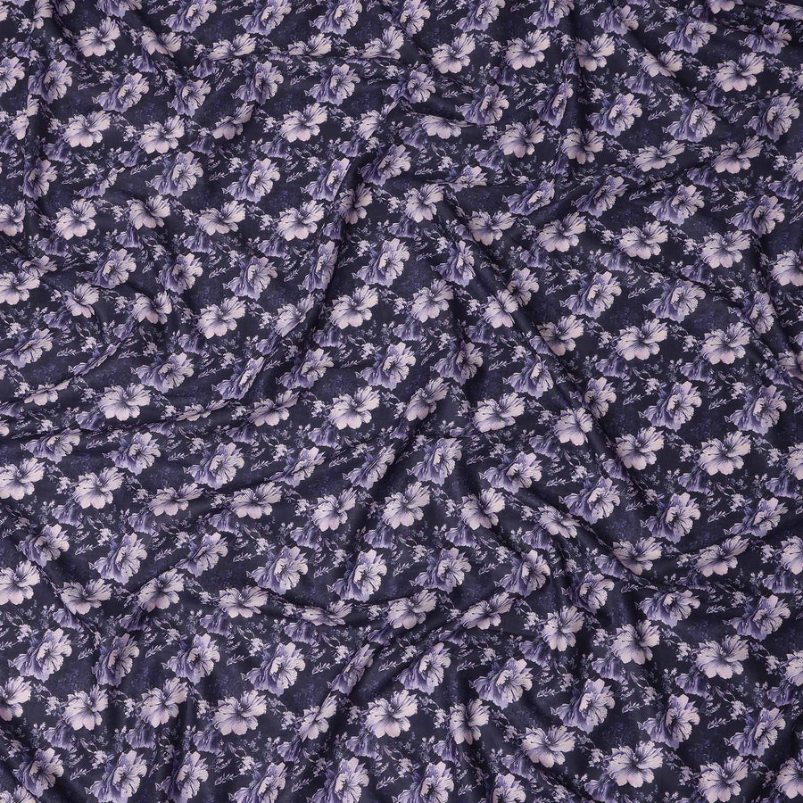 Navy Indigo Floral Cotton Lawn Fabric 140cm