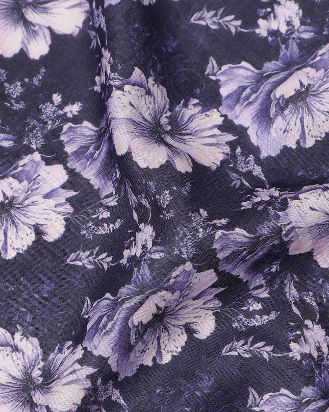 Navy Indigo Floral Cotton Lawn Fabric 140cm