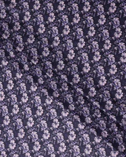 Navy Indigo Floral Cotton Lawn Fabric 140cm