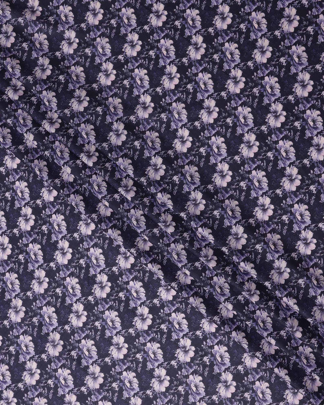Navy Indigo Floral Cotton Lawn Fabric 140cm
