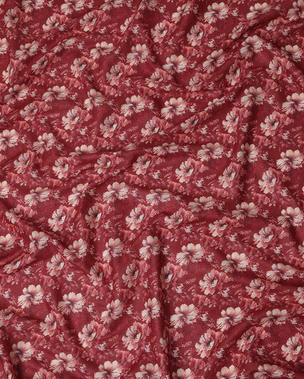 Brick Red Floral Cotton Lawn Fabric 140cm