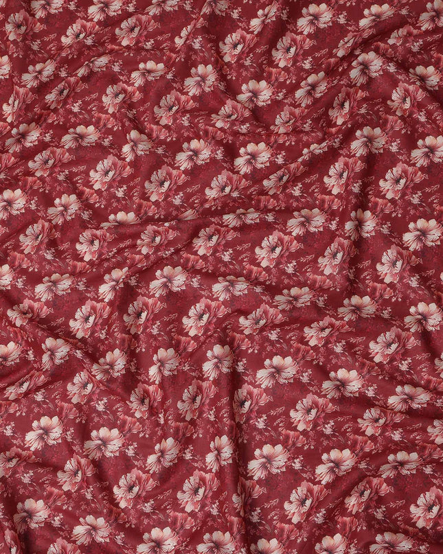 Brick Red Floral Cotton Lawn Fabric 140cm