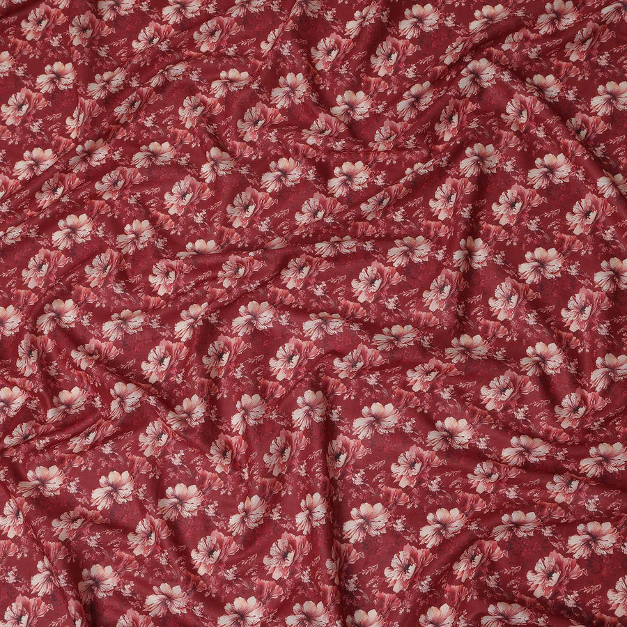 Brick Red Floral Cotton Lawn Fabric 140cm