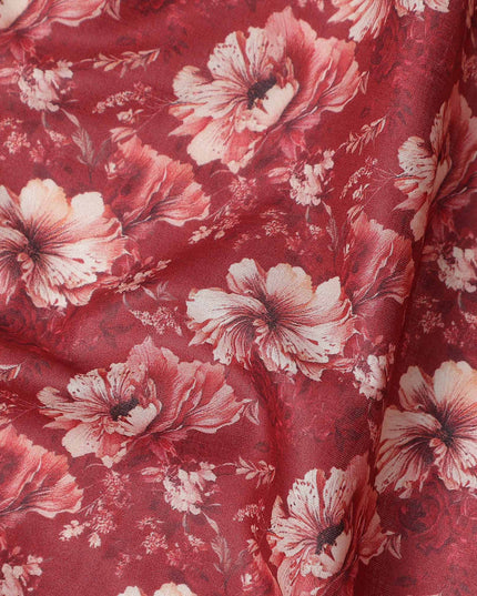 Brick Red Floral Cotton Lawn Fabric 140cm