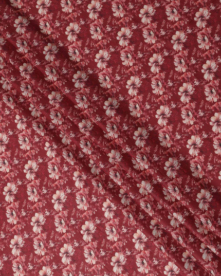 Brick Red Floral Cotton Lawn Fabric 140cm