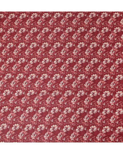 Brick Red Floral Cotton Lawn Fabric 140cm