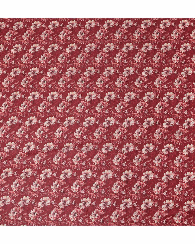 Brick Red Floral Cotton Lawn Fabric 140cm