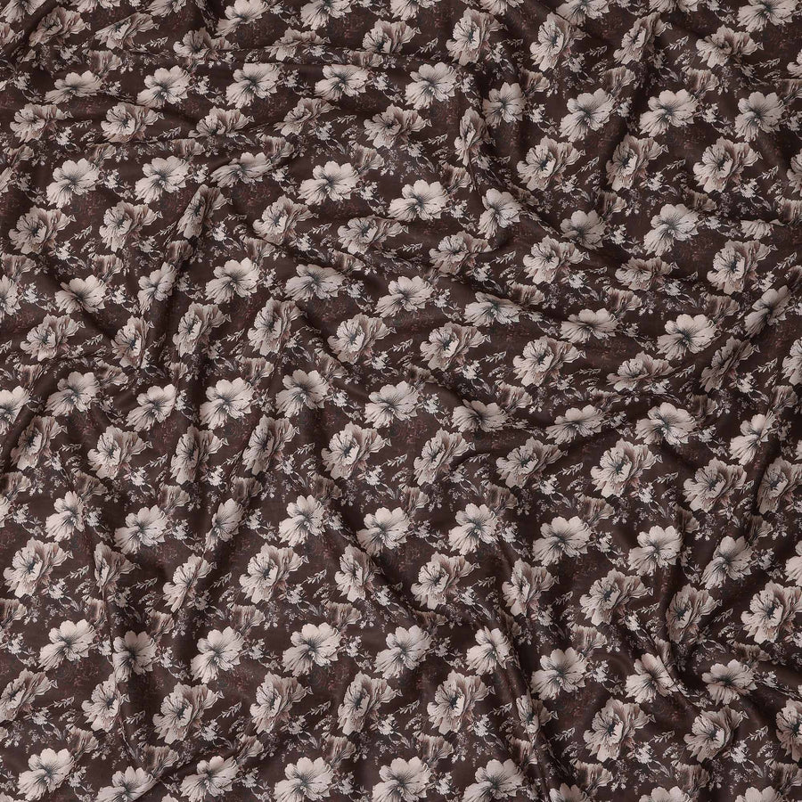 Chocolate Brown Floral Cotton Lawn Fabric 140cm
