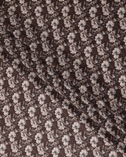 Chocolate Brown Floral Cotton Lawn Fabric 140cm