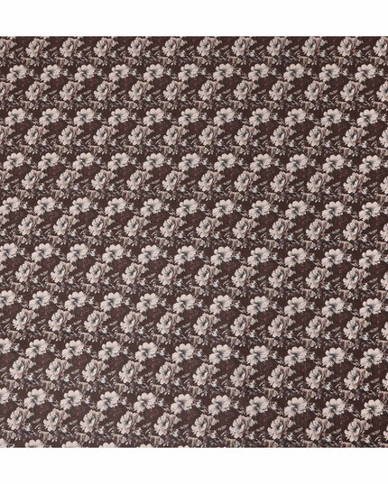 Chocolate Brown Floral Cotton Lawn Fabric 140cm