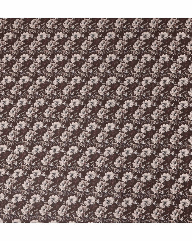 Chocolate Brown Floral Cotton Lawn Fabric 140cm