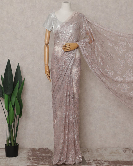 Dusty Rose Pink French Chantilly Lace Saree Piece