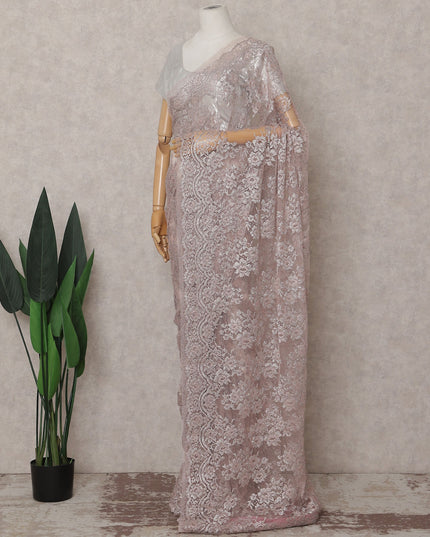 Dusty Rose Pink French Chantilly Lace Saree Piece
