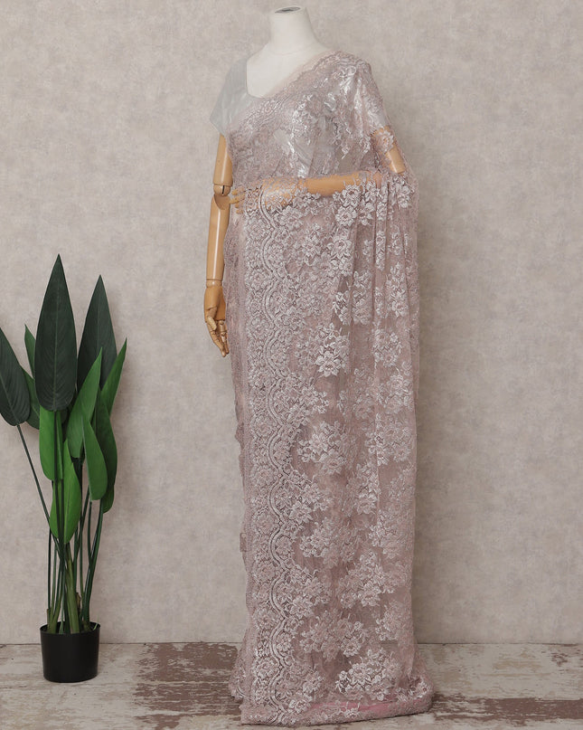 Dusty Rose Pink French Chantilly Lace Saree Piece