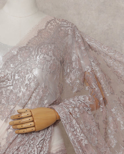 Dusty Rose Pink French Chantilly Lace Saree Piece