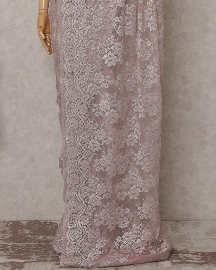 Dusty Rose Pink French Chantilly Lace Saree Piece