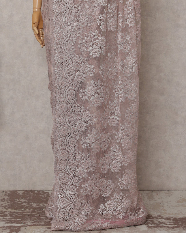 Dusty Rose Pink French Chantilly Lace Saree Piece
