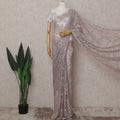 Ash Grey French Chantilly Floral Lace Saree Piece