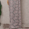 Ash Grey French Chantilly Floral Lace Saree Piece