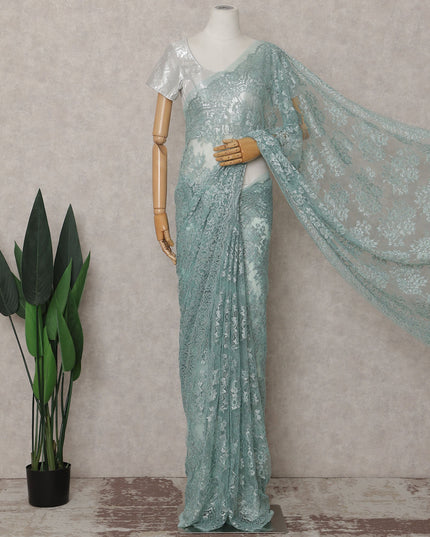 Sage Green French Chantilly Lace Saree Piece