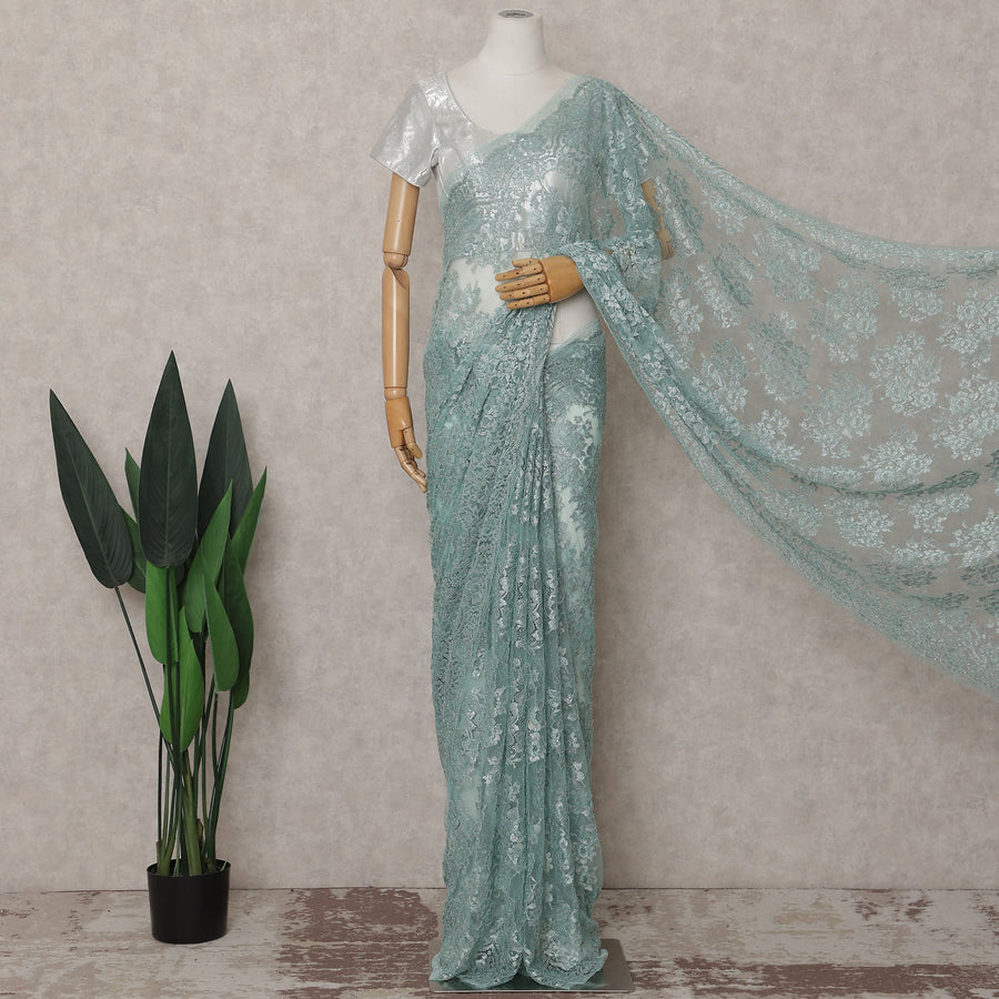 Sage Green French Chantilly Lace Saree Piece