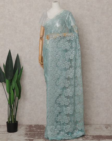 Sage Green French Chantilly Lace Saree Piece