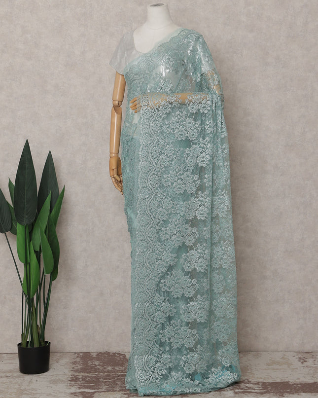 Sage Green French Chantilly Lace Saree Piece