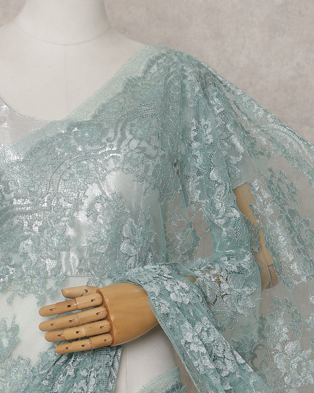 Sage Green French Chantilly Lace Saree Piece