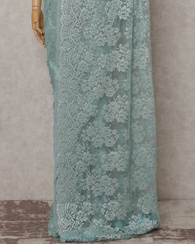 Sage Green French Chantilly Lace Saree Piece
