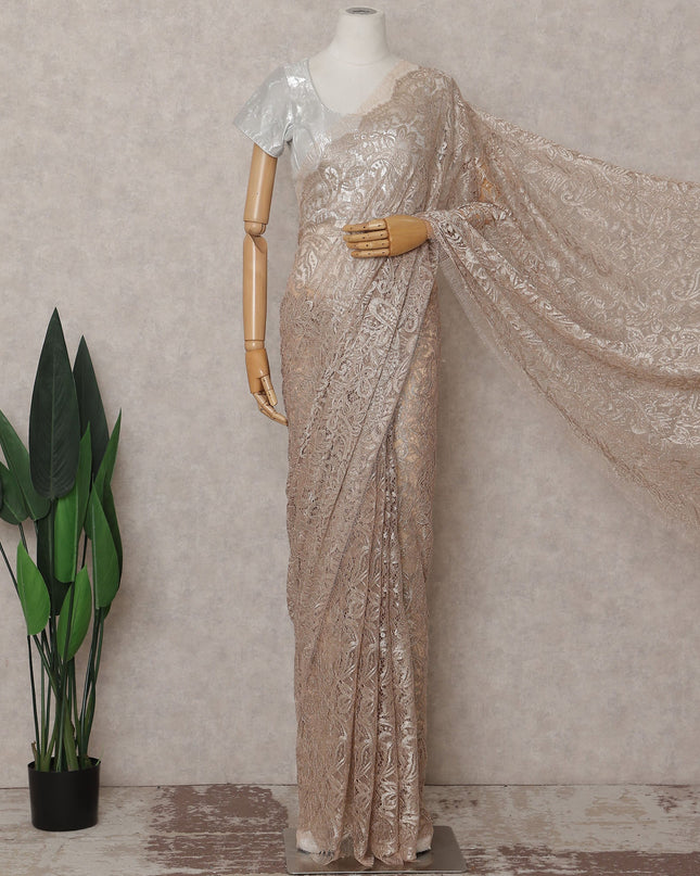 Champagne Beige French Chantilly Lace Saree 110cm