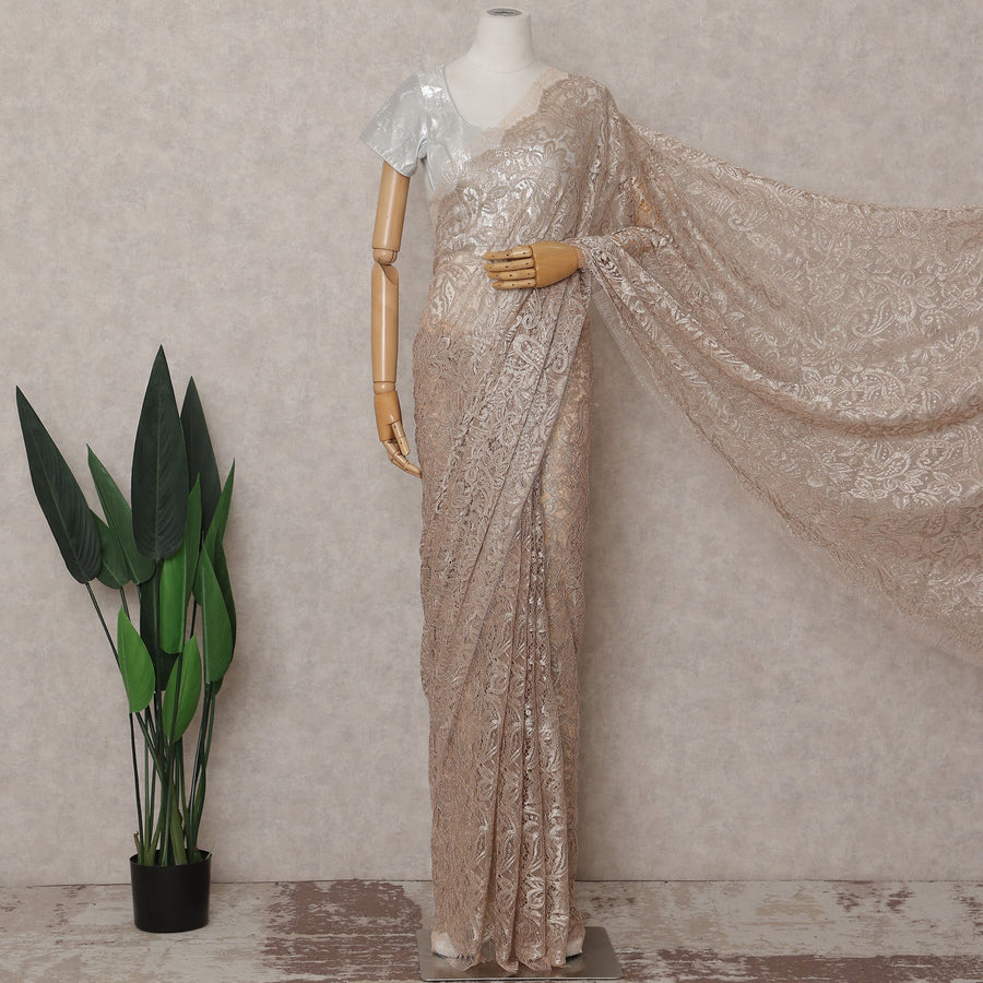 Champagne Beige French Chantilly Lace Saree 110cm