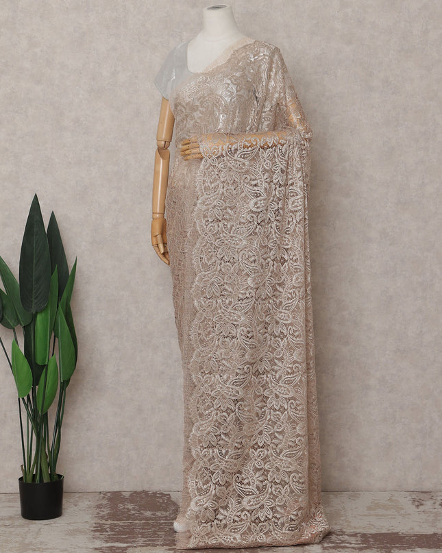 Champagne Beige French Chantilly Lace Saree 110cm