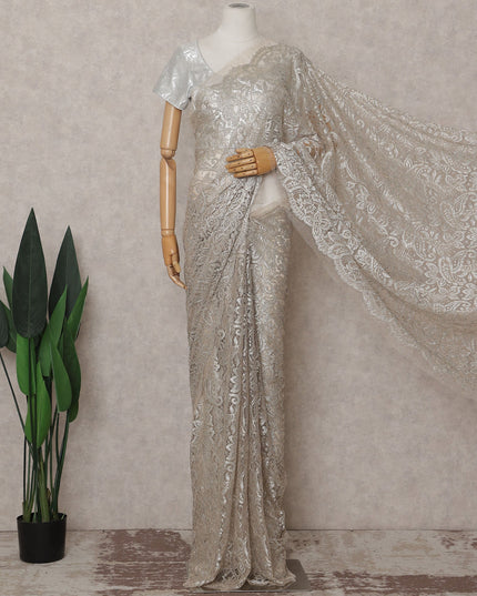 Pearl Ivory French Chantilly Lace Saree Piece