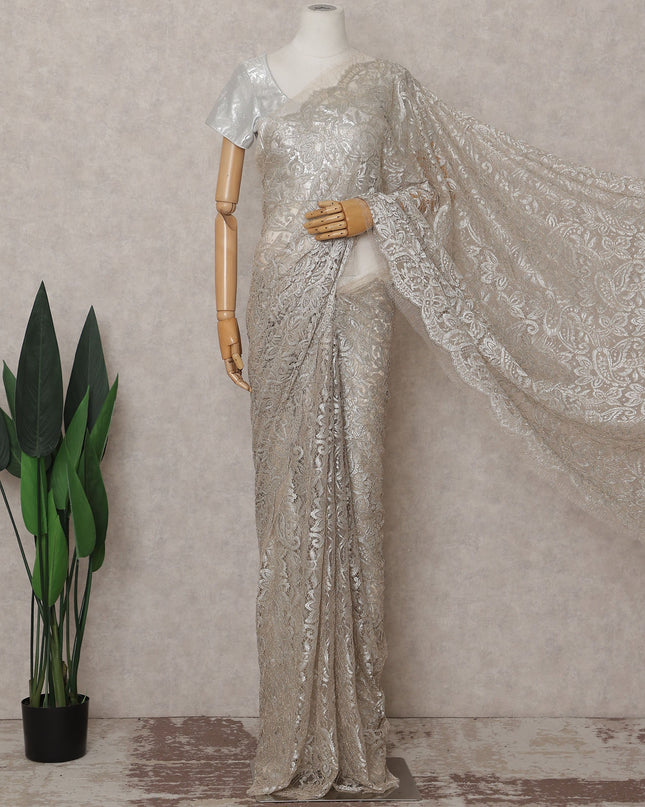 Pearl Ivory French Chantilly Lace Saree Piece