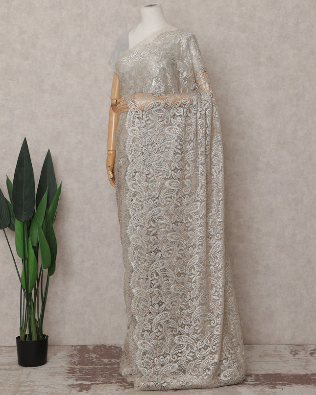 Pearl Ivory French Chantilly Lace Saree Piece