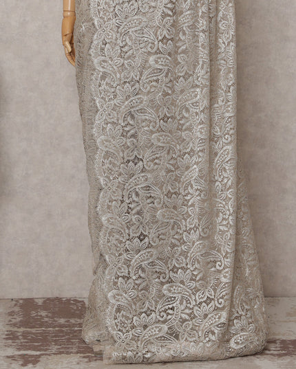 Pearl Ivory French Chantilly Lace Saree Piece