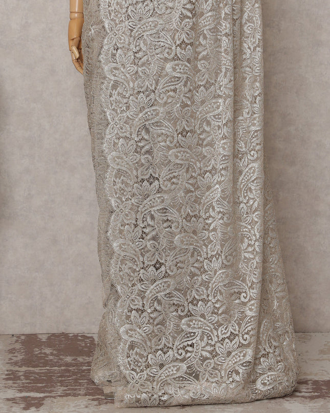 Pearl Ivory French Chantilly Lace Saree Piece
