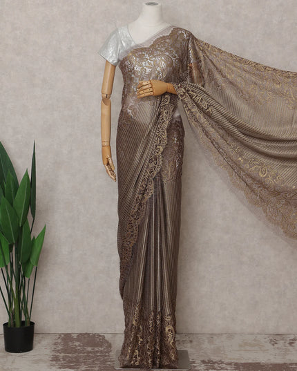 Mocha Bronze French Chantilly Lace Saree 5.5m