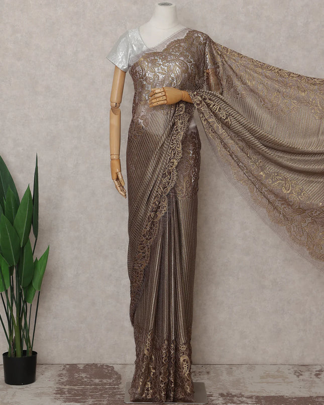 Mocha Bronze French Chantilly Lace Saree 5.5m