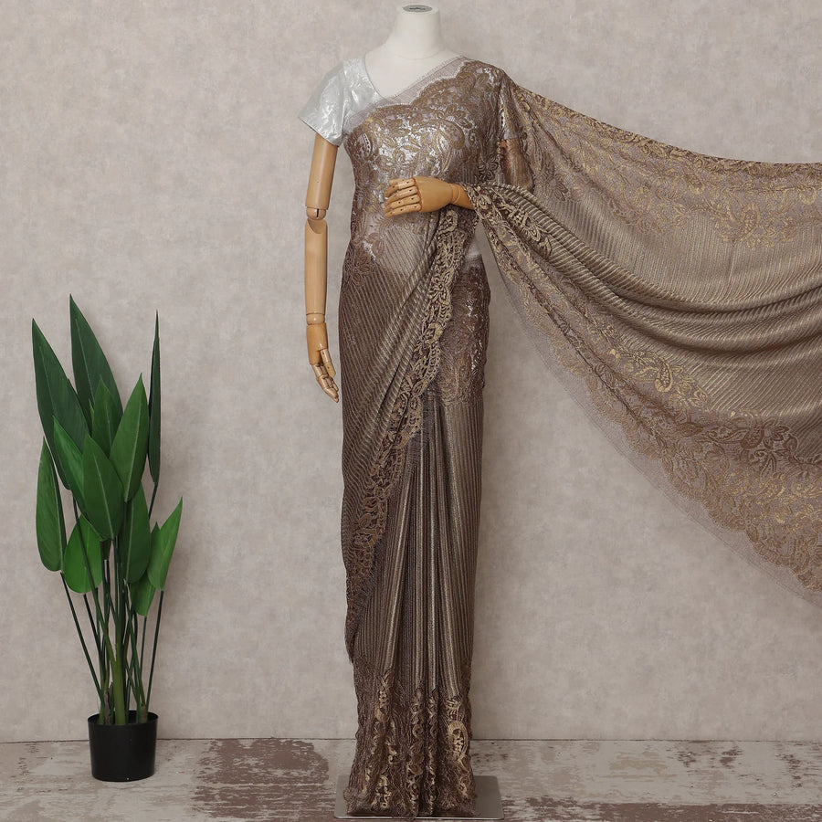 Mocha Bronze French Chantilly Lace Saree 5.5m