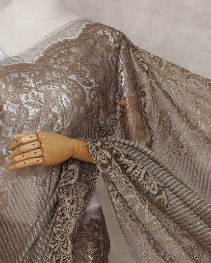 Mocha Bronze French Chantilly Lace Saree 5.5m