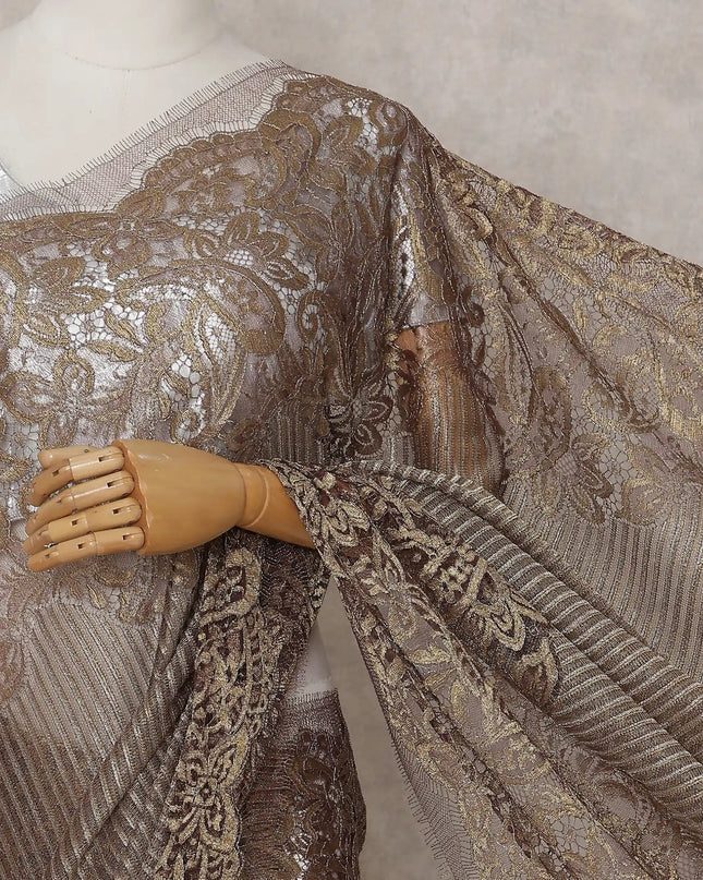 Mocha Bronze French Chantilly Lace Saree 5.5m