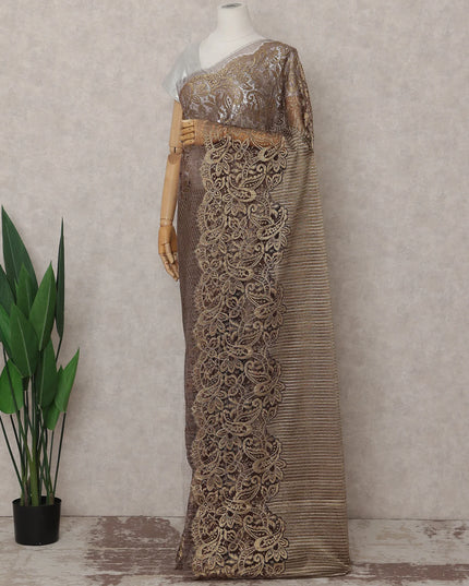Mocha Bronze French Chantilly Lace Saree 5.5m
