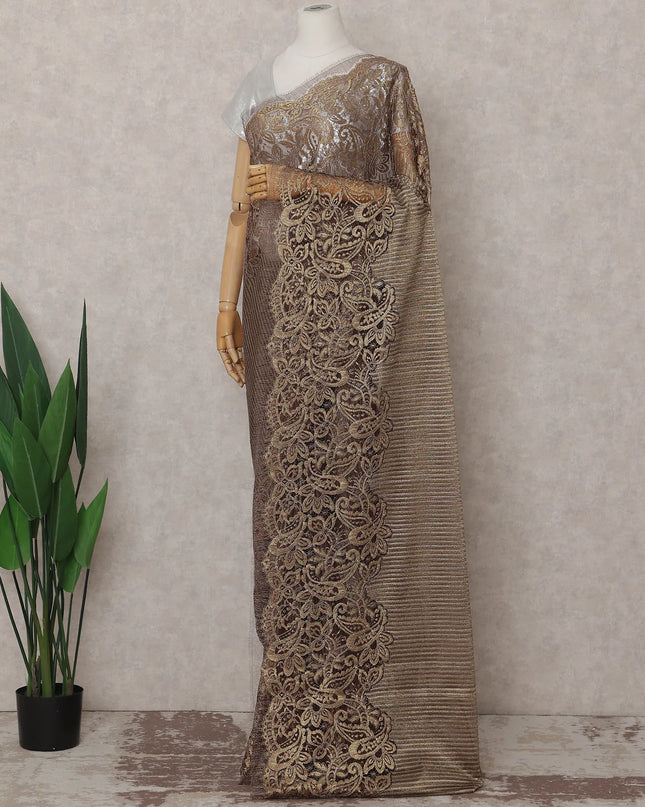 Mocha Bronze French Chantilly Lace Saree 5.5m