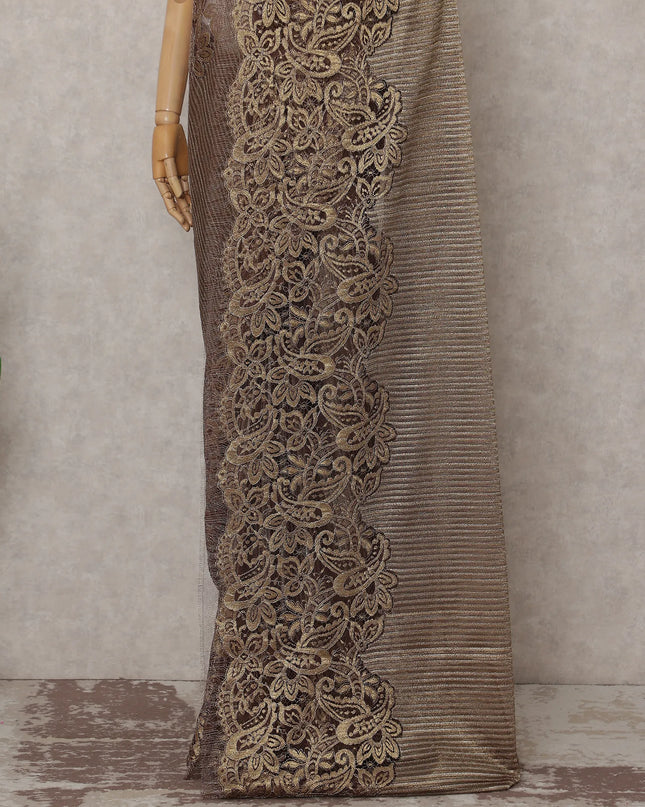 Mocha Bronze French Chantilly Lace Saree 5.5m