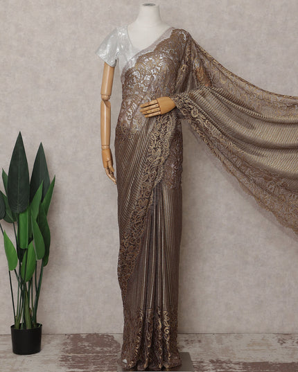 Antique Bronze French Chantilly Border Lace Saree