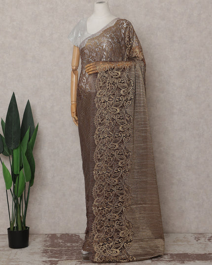 Antique Bronze French Chantilly Border Lace Saree